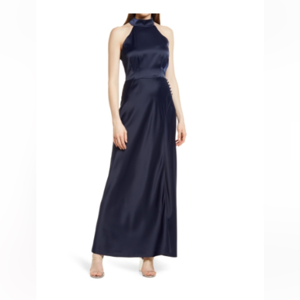 WAYF Cora Mock Neck Slit Front Maxi Dress Size S